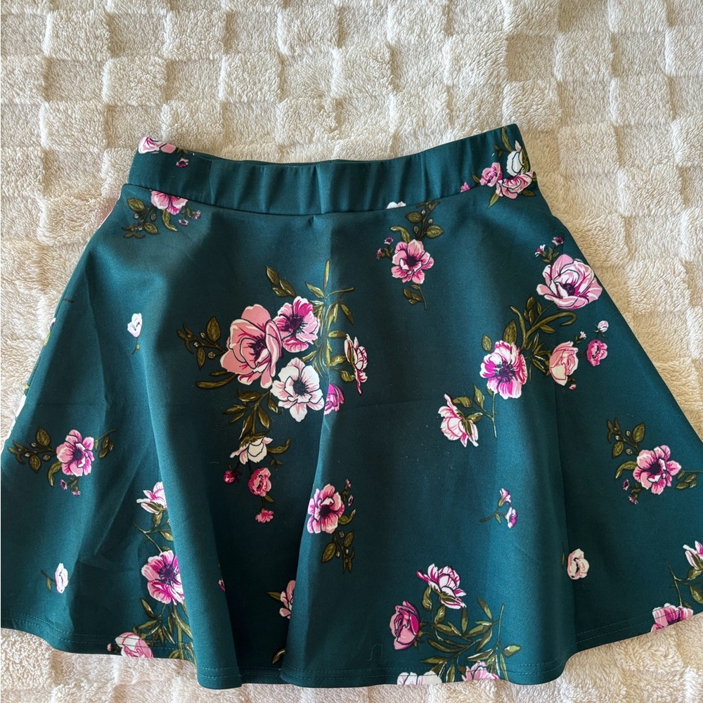 Green Floral Skater Skirt